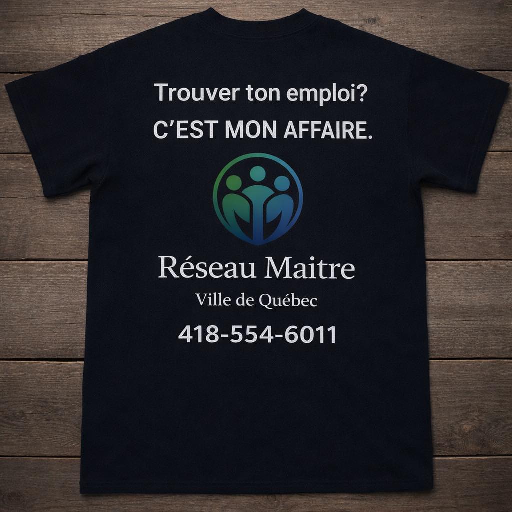 Chandail avec l'inscription "Trouver ton emploi? C'EST MON AFFAIRE."